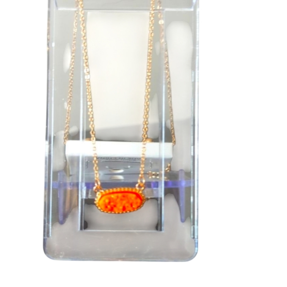 Gold Necklace and Earring Set with Orange Druzy Stone